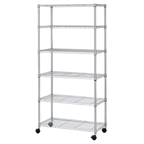 店舗用品シリーズ什器ワイヤーラックローコストD45cmキャスター付きH186cm棚6段D45.7cmW90.7cmの商品画像