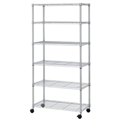 店舗用品シリーズ什器ワイヤーラックローコストD45cmキャスター付きH186cm棚6段D45.7cmW90.7cmの商品画像