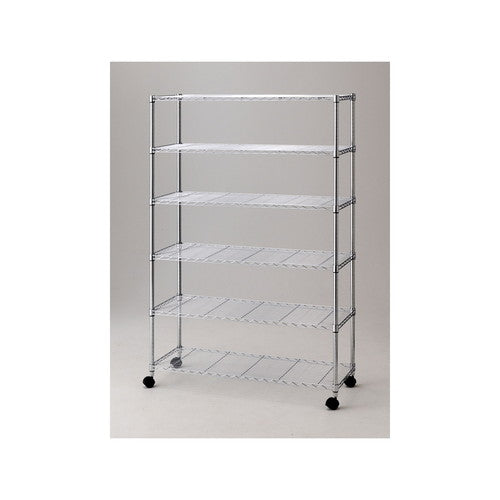 店舗用品シリーズ什器ワイヤーラックローコストD45cmキャスター付きH186cm棚6段D45.7cmW121.2cmの商品画像