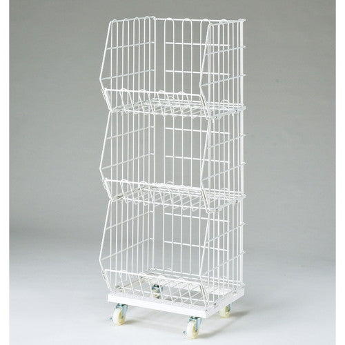 店舗用品店舗什器ジャンブルバスケット(直径6cmキャスター付き)W42.8cm白3段の商品画像