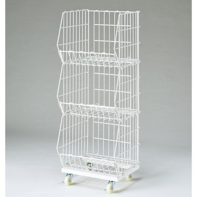 店舗用品店舗什器ジャンブルバスケット(直径6cmキャスター付き)W42.8cm白3段の商品画像