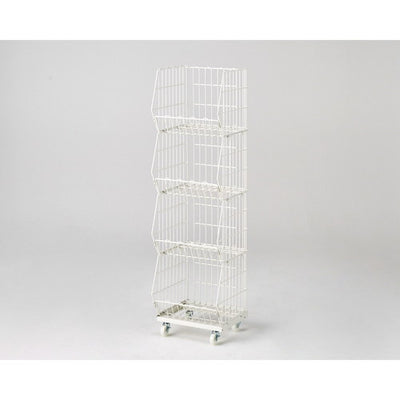 店舗用品店舗什器ジャンブルバスケット(直径6cmキャスター付き)W42.8cm白4段の商品画像