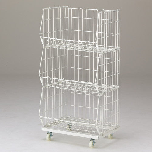 店舗用品店舗什器ジャンブルバスケット(直径6cmキャスター付き)W59cm白3段の商品画像