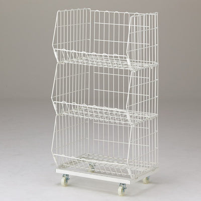 店舗用品店舗什器ジャンブルバスケット(直径6cmキャスター付き)W59cm白3段の商品画像