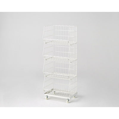 店舗用品店舗什器ジャンブルバスケット(直径6cmキャスター付き)W59cm白4段の商品画像