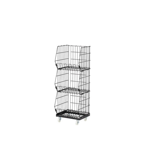 店舗用品店舗什器ジャンブルバスケット(直径6cmキャスター付き)W42.8cm黒3段の商品画像