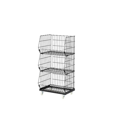 店舗用品店舗什器ジャンブルバスケット(直径6cmキャスター付き)W59cm黒3段の商品画像