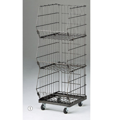 店舗用品店舗什器ジャンブルバスケット(直径6cmキャスター付き)W42.8cmスチールクリア3段の商品画像