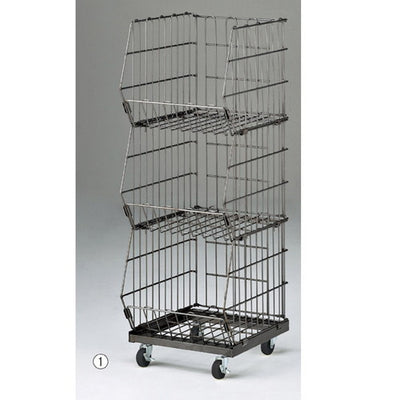 店舗用品店舗什器ジャンブルバスケット(直径6cmキャスター付き)W42.8cmスチールクリア3段の商品画像