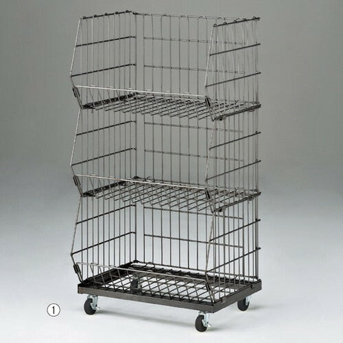 店舗用品店舗什器ジャンブルバスケット(直径6cmキャスター付き)W58.8cmスチールクリア3段の商品画像