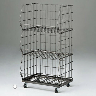 店舗用品店舗什器ジャンブルバスケット(直径6cmキャスター付き)W58.8cmスチールクリア3段の商品画像