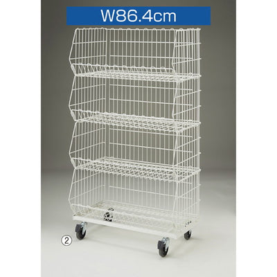 店舗用品店舗什器高機能型ジャンブルバスケットW86.4cm直径10cmキャスター付き白4段の商品画像