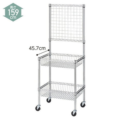 店舗用品シリーズ什器シェルフワゴンH159cm2段展開ネット付きW60cmD45.7cmの商品画像