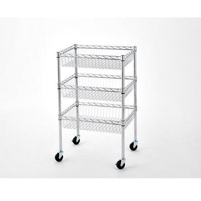 店舗用品シリーズ什器シェルフワゴンH98cm3段展開W60.9×D45.7cmの商品画像