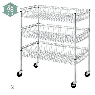 店舗用品シリーズ什器シェルフワゴンH98cm3段展開W90.7×D45.7cmの商品画像