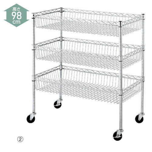 店舗用品シリーズ什器シェルフワゴンH98cm3段展開W90.7×D60.9cmの商品画像
