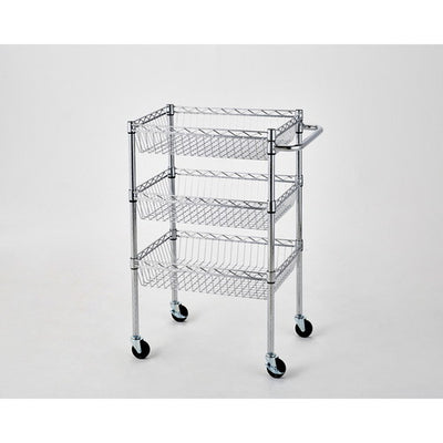 店舗用品シリーズ什器シェルフワゴンH98cm3段展開W60.9×D45.7cmハンドル付きの商品画像