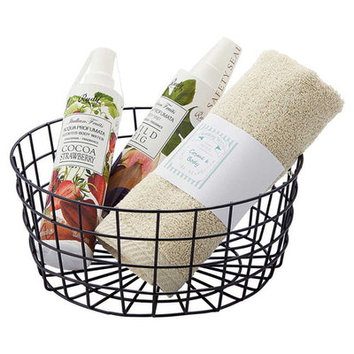 店舗用品演出用品丸型ワイヤーバスケットブラック大:直径24×H11cmの商品画像