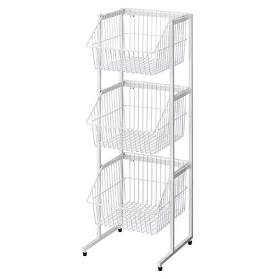 店舗用品店舗什器ネットカゴ3段スタンド白の商品画像