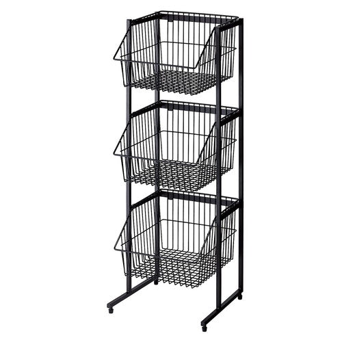 店舗用品店舗什器ネットカゴ3段スタンド黒の商品画像