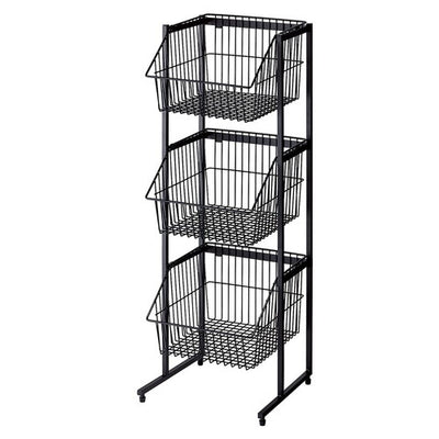 店舗用品店舗什器ネットカゴ3段スタンド黒の商品画像