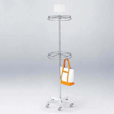 店舗用品店舗什器2段回転袋物掛けホワイトの商品画像
