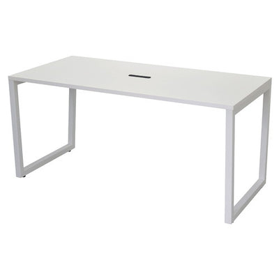 店舗用品店舗運営用品4ヶ口コンセント付きミーティングテーブルW150×D75cmホワイト脚ホワイトの商品画像