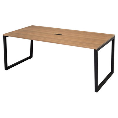 店舗用品店舗運営用品4ヶ口コンセント付きミーティングテーブルW180×D90cmブラック脚ウォールナットの商品画像