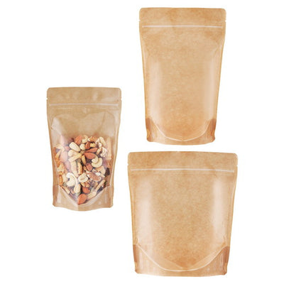 店舗用品ラッピング用品チャック付きスタンド袋クラフト片面クリア12×20×底マチ5.5cmの商品画像