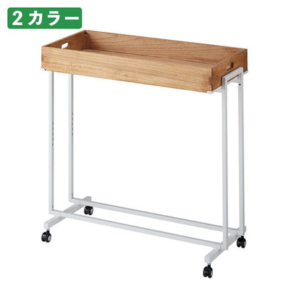 店舗用品店舗什器木製トレー付きワゴンホワイトナチュラルの商品画像
