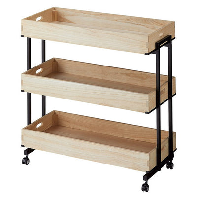 店舗用品店舗什器木製トレー付きワゴンブラックナチュラルの商品画像