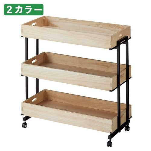 店舗用品店舗什器木製トレー付きワゴンブラックライトブラウンの商品画像