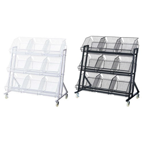 店舗用品店舗什器傾斜ジャンブルバスケットW90cm3段ホワイトの商品画像