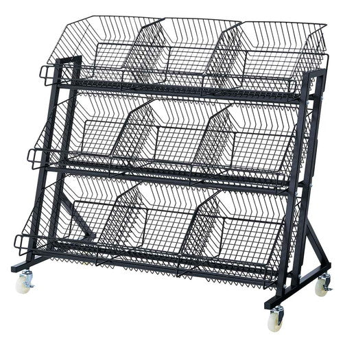 店舗用品店舗什器傾斜ジャンブルバスケットW90cm3段ブラックの商品画像