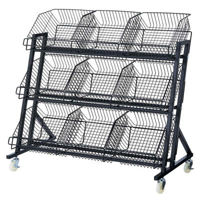 店舗用品店舗什器傾斜ジャンブルバスケットW90cm3段ブラックの商品画像