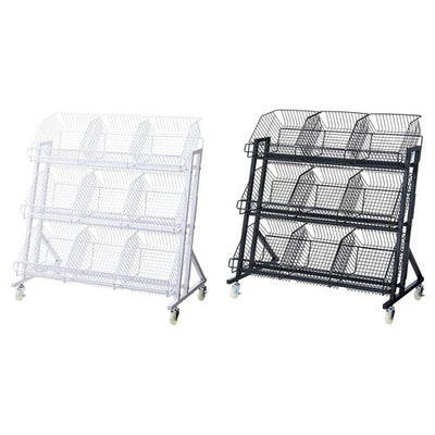 店舗用品店舗什器傾斜ジャンブルバスケットW90cm4段ホワイトの商品画像