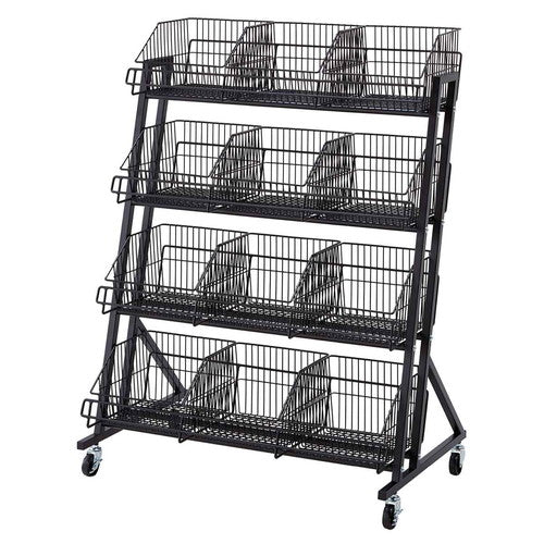 店舗用品店舗什器傾斜ジャンブルバスケットW90cm4段ブラックの商品画像