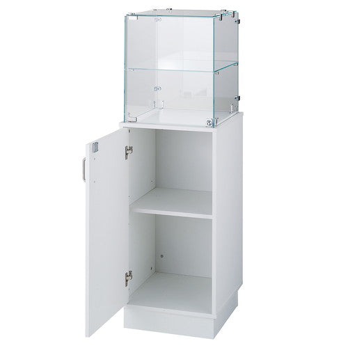 店舗用品店舗什器木製ガラスタワーショーケースホワイトの商品画像