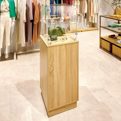 店舗用品店舗什器木製ガラスタワーショーケースエクリュの商品画像