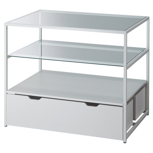 店舗用品店舗什器3段テーブルトロッコ付きホワイト脚ホワイトの商品画像