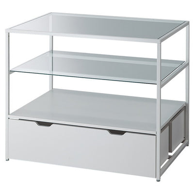 店舗用品店舗什器3段テーブルトロッコ付きホワイト脚ホワイトの商品画像