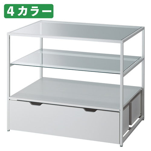 店舗用品店舗什器3段テーブルトロッコ付きホワイト脚エクリュの商品画像