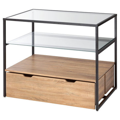 店舗用品店舗什器3段テーブルトロッコ付きブラック脚エクリュの商品画像