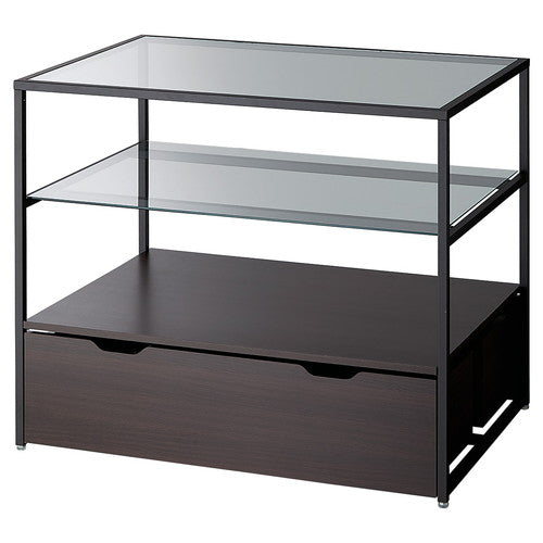 店舗用品店舗什器3段テーブルトロッコ付きブラック脚ダークブラウンの商品画像