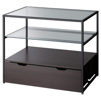 店舗用品店舗什器3段テーブルトロッコ付きブラック脚ダークブラウンの商品画像