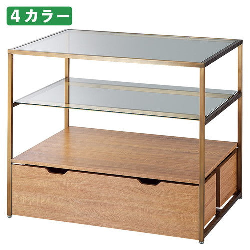 店舗用品店舗什器3段テーブルトロッコ付きアンティークゴールド脚ダークブラウンの商品画像