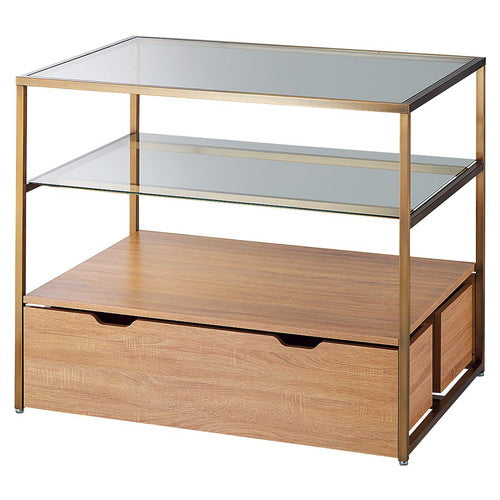 店舗用品店舗什器3段テーブルトロッコ付きアンティークゴールド脚ラスティック柄の商品画像