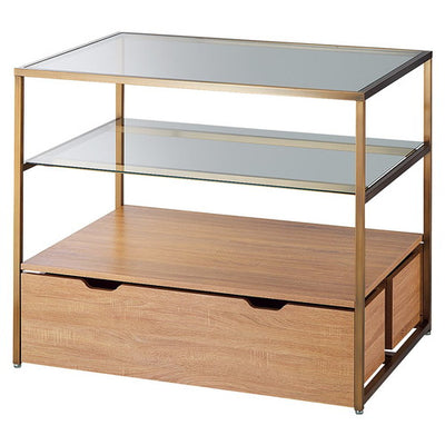 店舗用品店舗什器3段テーブルトロッコ付きアンティークゴールド脚ラスティック柄の商品画像