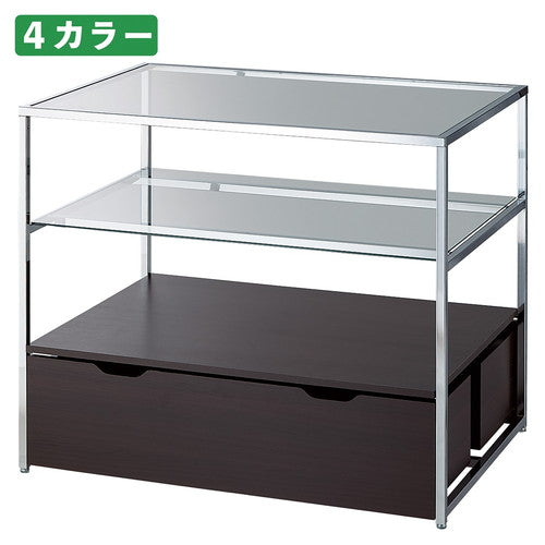 店舗用品店舗什器3段テーブルトロッコ付きクローム脚ホワイトの商品画像