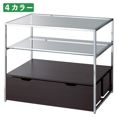 店舗用品店舗什器3段テーブルトロッコ付きクローム脚エクリュの商品画像